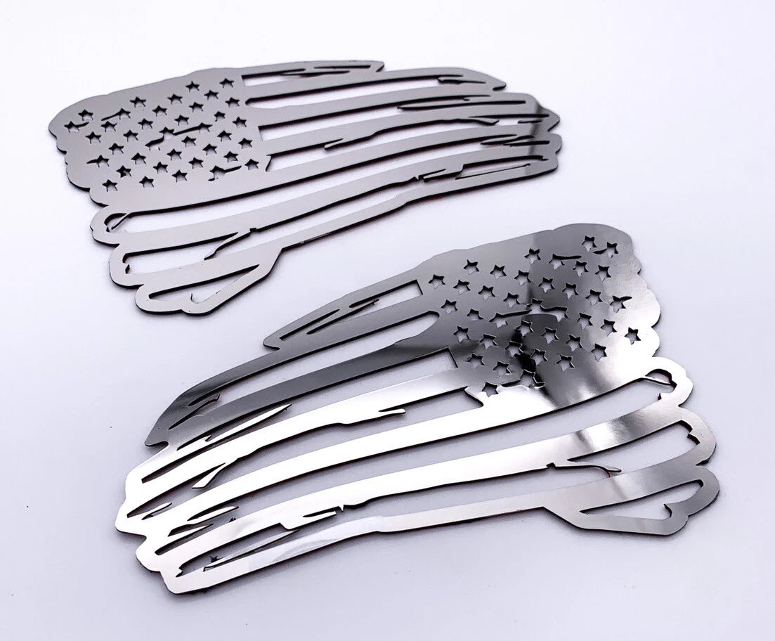 Polished Stainless Emblem Pair for American Flag Decals 6 x 3.5 (Universal)