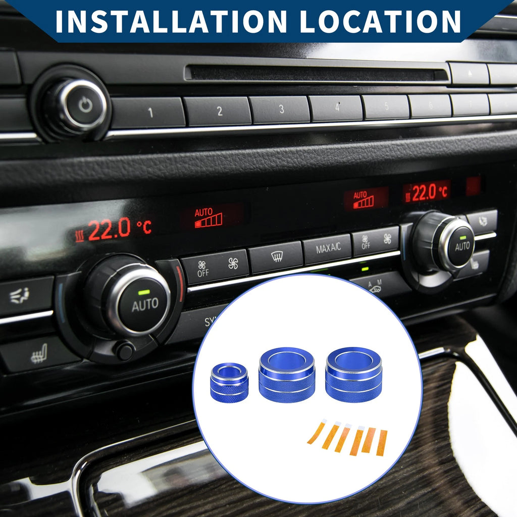3X AC Radio Volume Control Switch Knob Cover Ring for BMW F10 (2011–2016) Blue