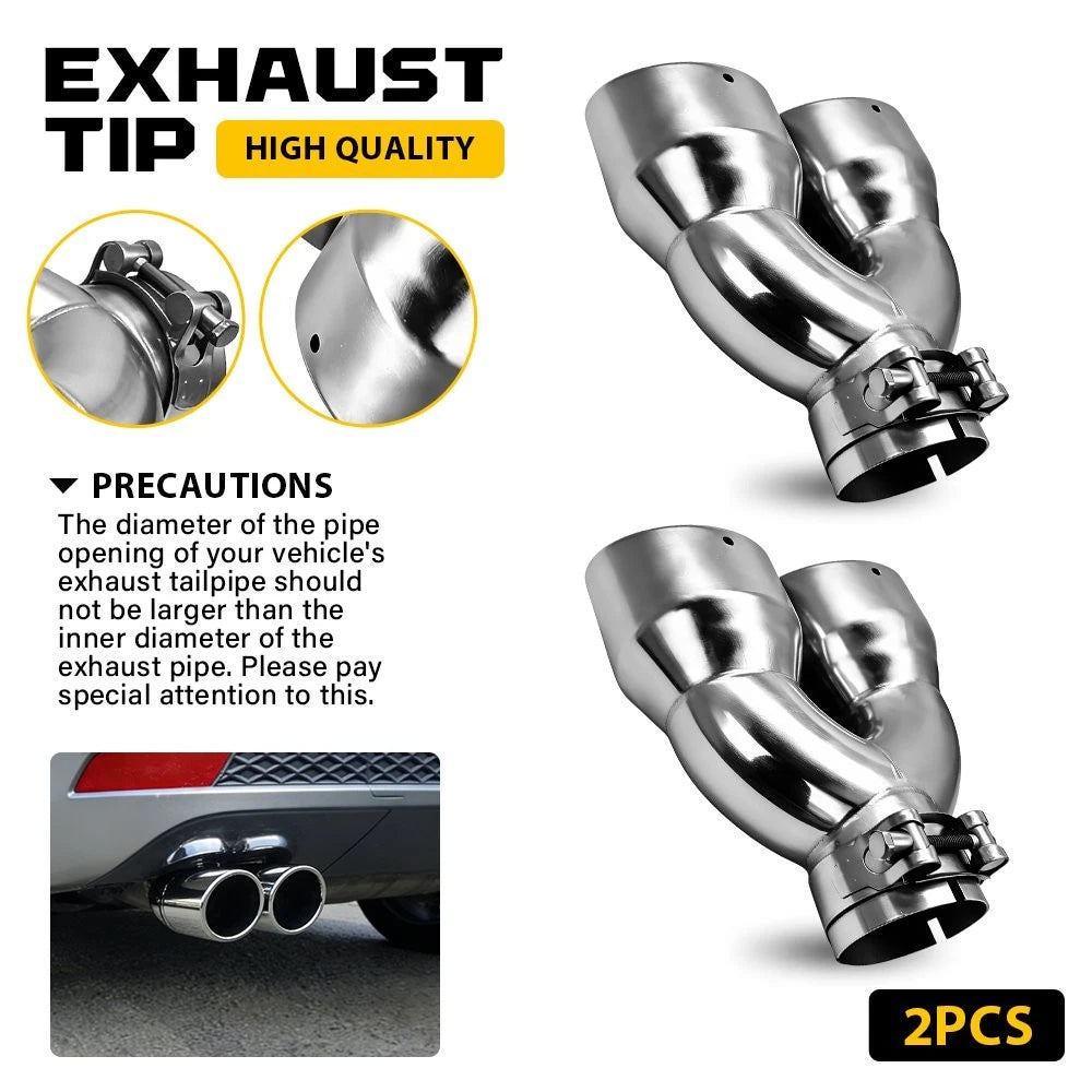2X Polished Stainless Steel Dual Exhaust Tail Pipe Tip 2.5" to 7"