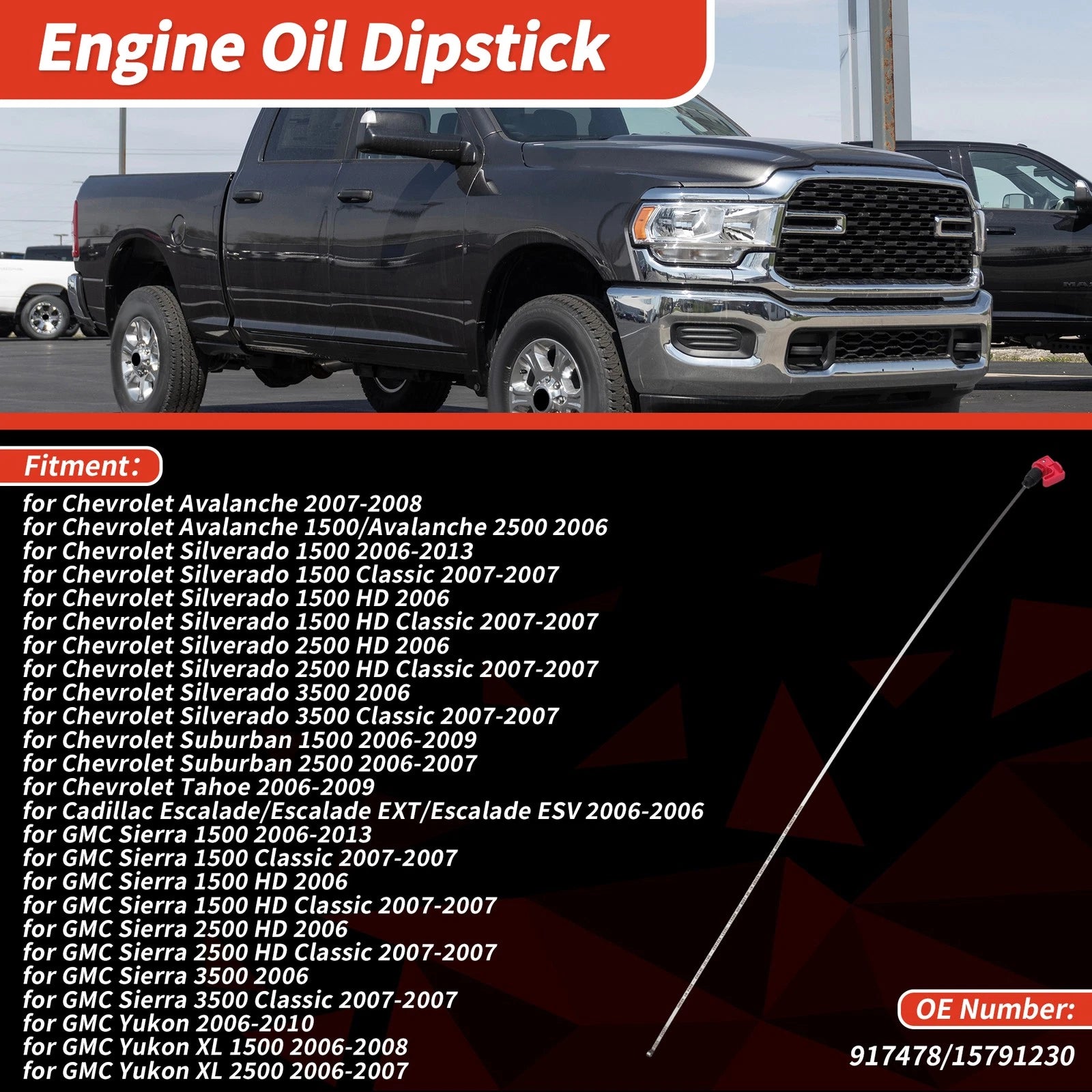 Oil Dipstick No. 917478 for Chevrolet Avalanche (2007–2008) Red