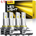Set of 4 9005+9006 LED Headlight Bulbs Kit 6500K White High/Low Beam