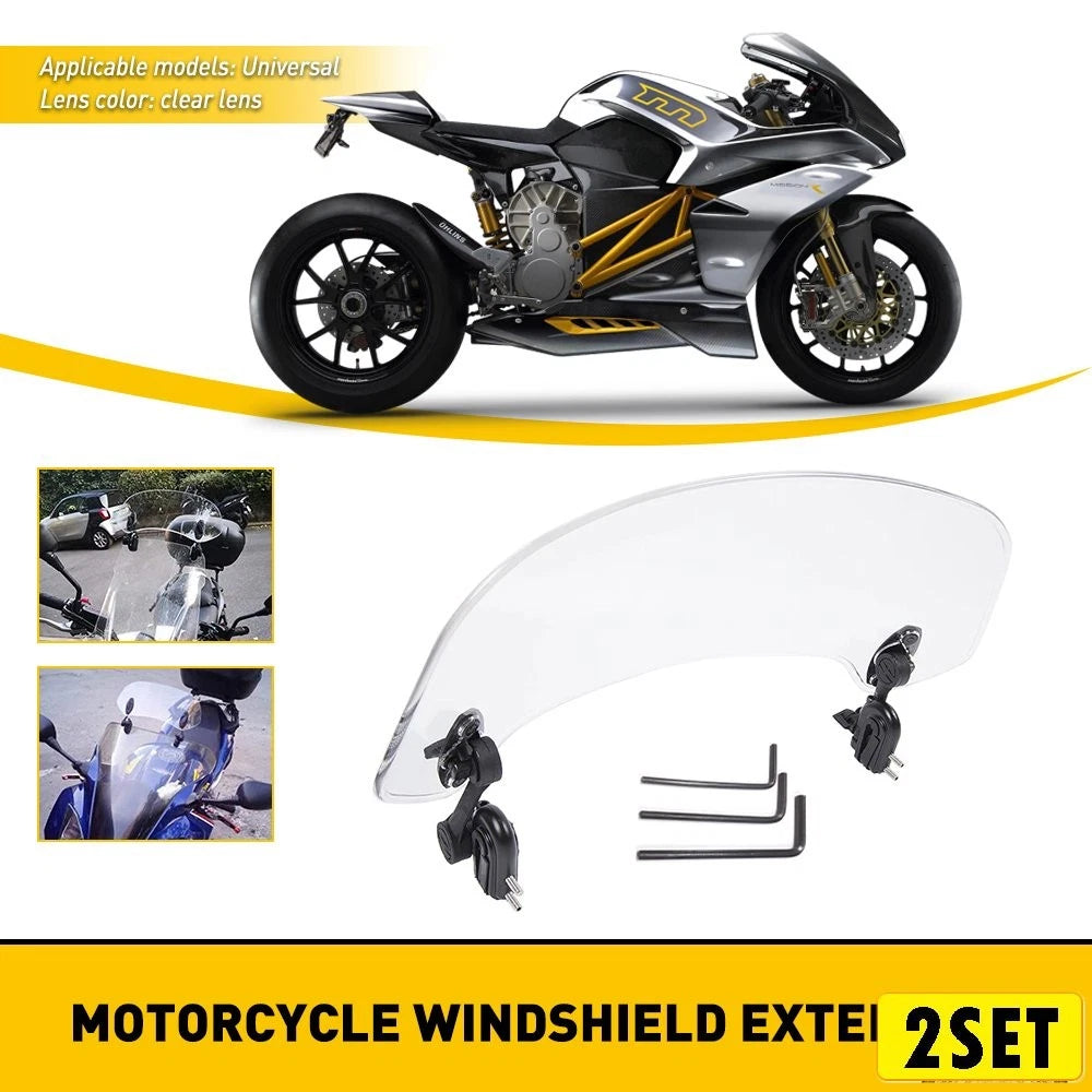Set of 2 Adjustable Windshield Clip-On Extensions for Motorcycle