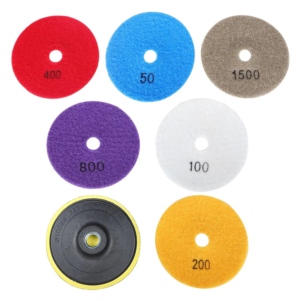 Set of 7 Wet Dry Diamond Polishing Pads for Granite Concrete Marble 4 Inch