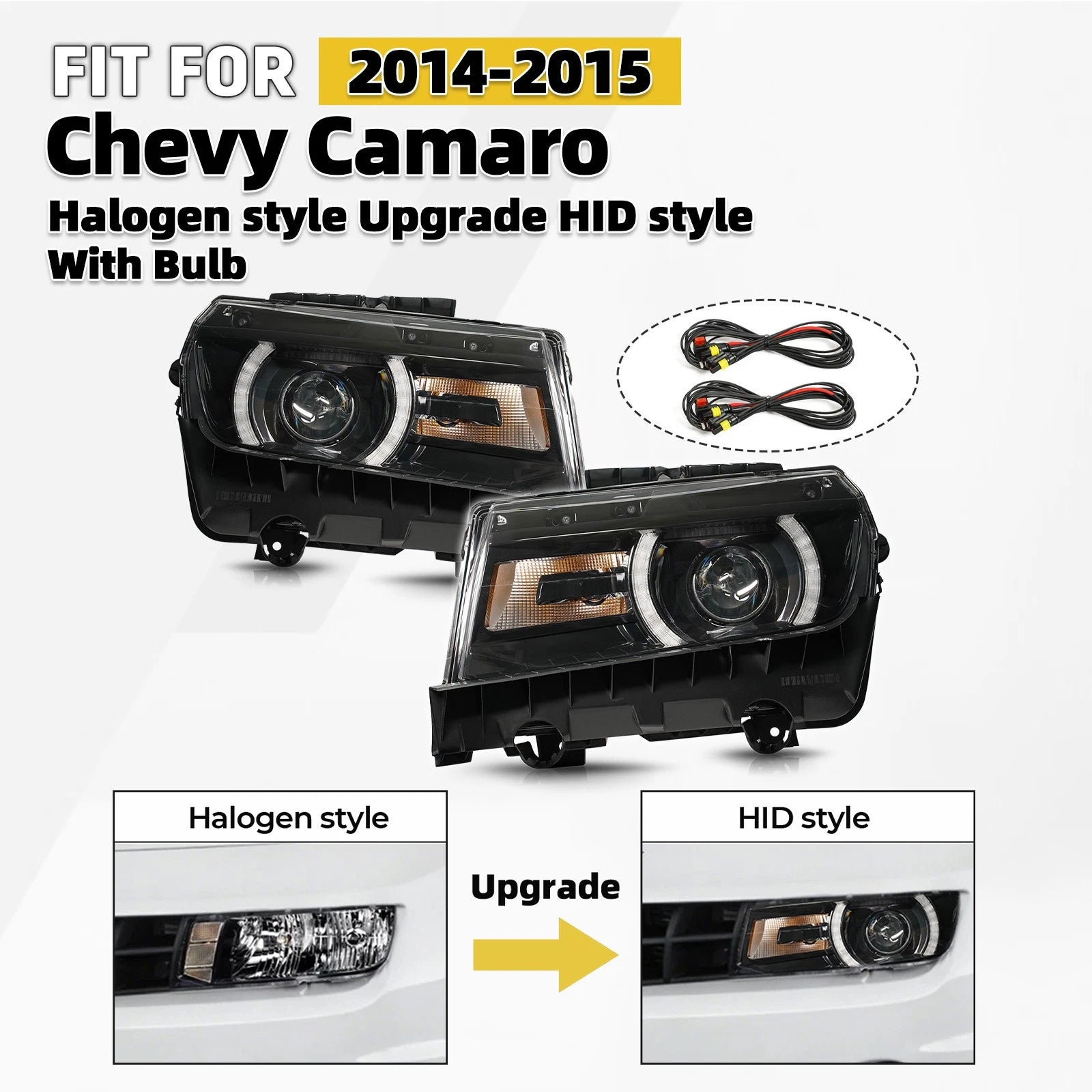Halogen Upgrade HID Style Headlight for Chevy Camaro (2014–2015) W/LED DRL Pair