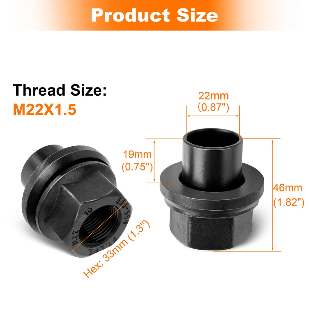 Set of 12 Wheel Nuts M22x1.5 x 19mm for (M22-1.5x19mm)