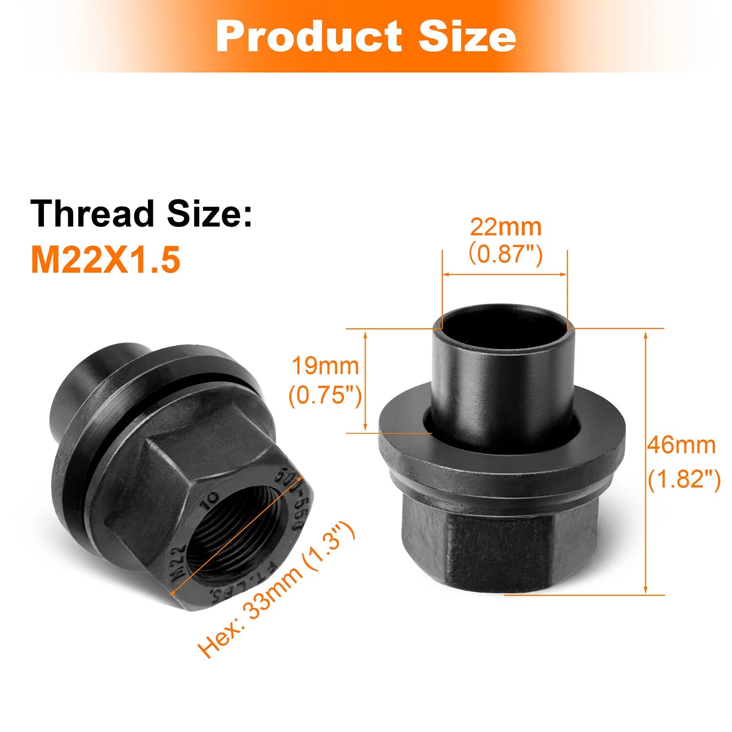 Set of 12 Wheel Nuts M22x1.5 x 19mm for (M22-1.5x19mm)