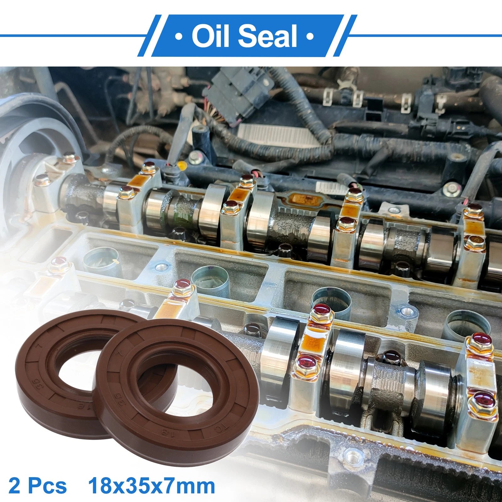 Set of 2 Oil Seal Rotary Shaft Seal FKM Rubber 18x35x7mm