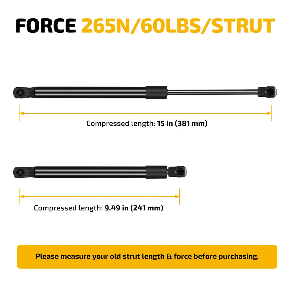2X Gas Struts for Camper Shell Topper Rear Window (15")