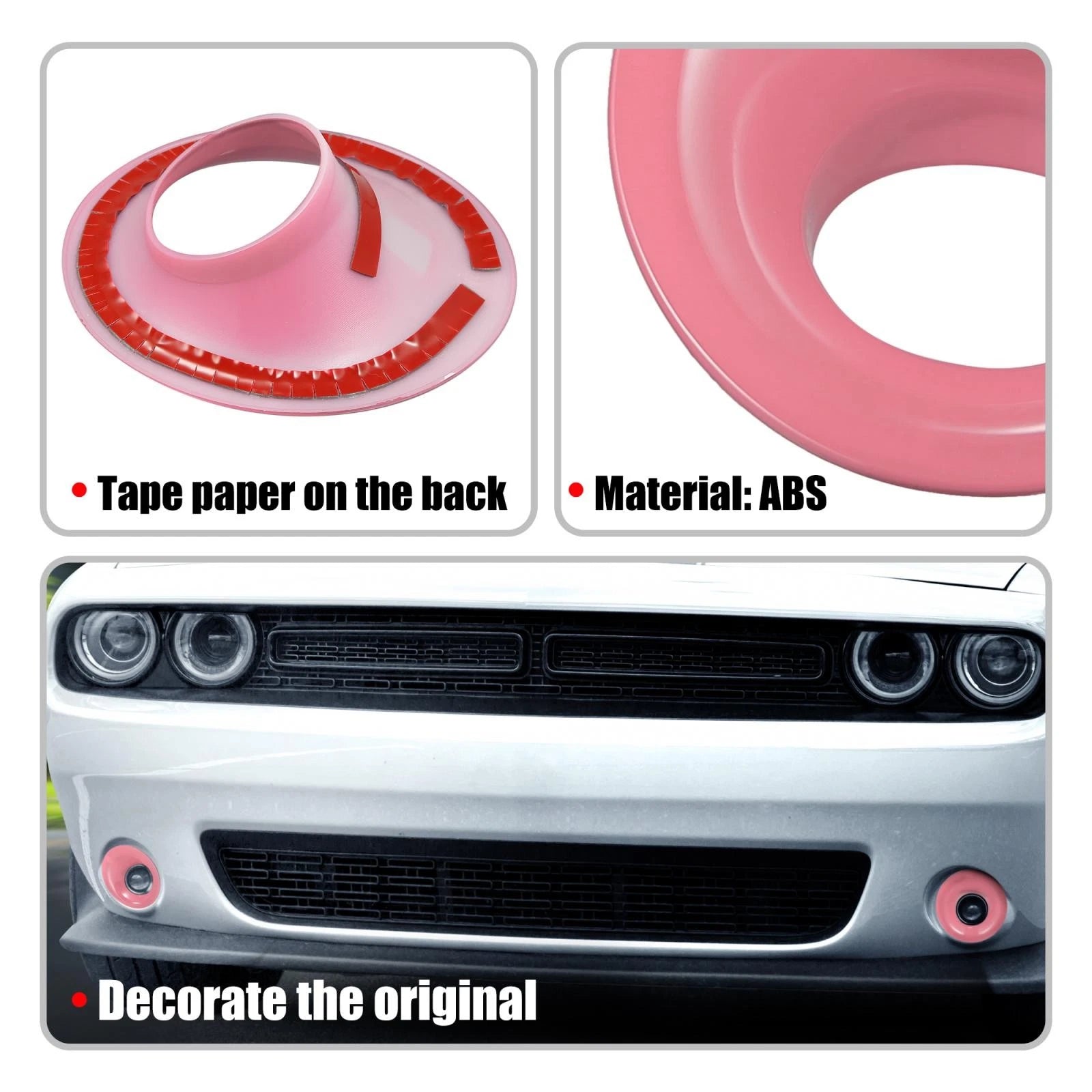 2pcs ABS Front Foglight Covers Trim for Dodge Challenger (2015–2020) Pink