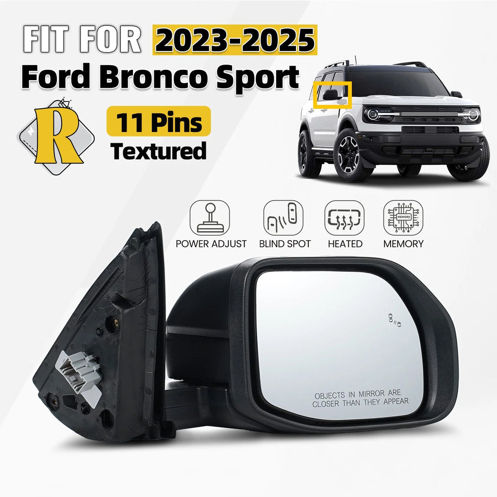 Right Side Mirror for Ford Bronco Sport (2023–2025) Heated, Blind Spot, 11Pin