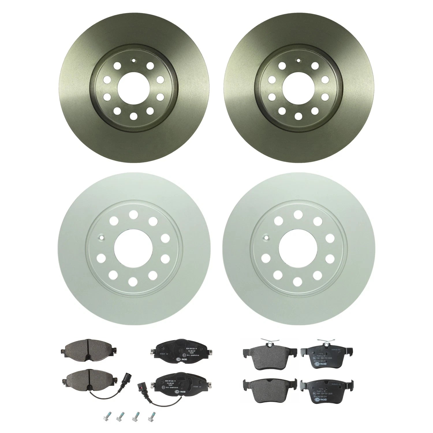 Set of 4 Bosch Rotors & Hella Brake Pads for Audi A3 Quattro (2006–2013)