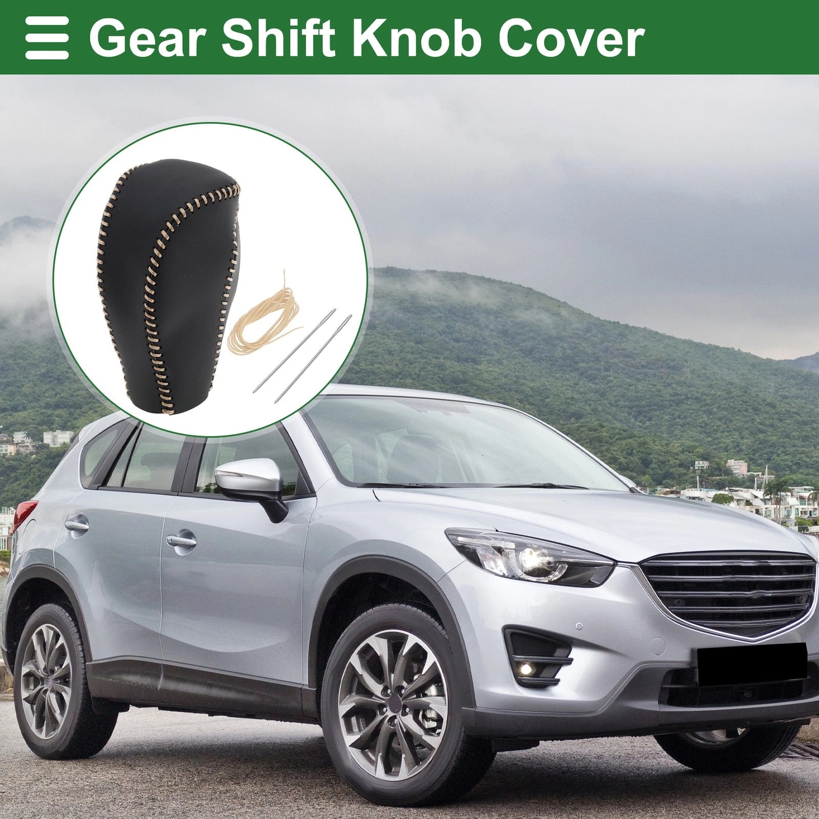 1 Pc Gear Shift Knob Cover for Mazda CX-5 (2017–2022) Black Beige Faux Leather