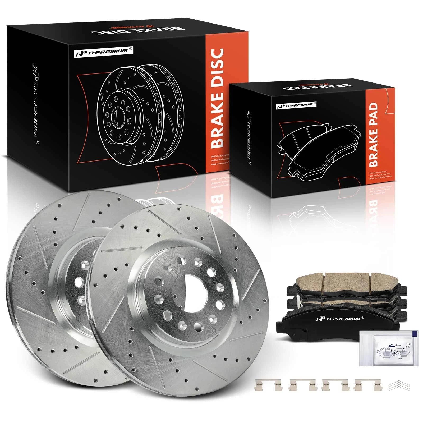 Set of 6 Drilled Brake Rotors & Pads for Cadillac XT5, Buick Enclave