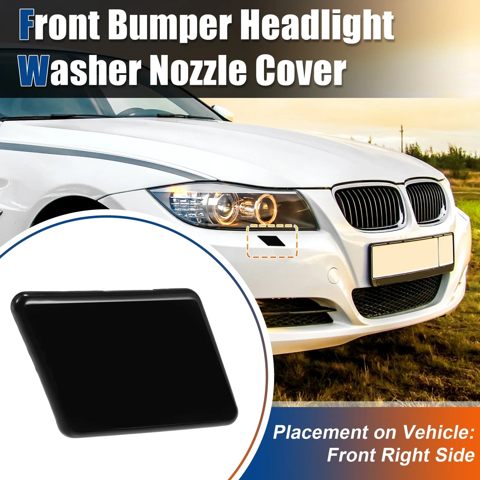 Right Side Front Bumper Washer Nozzle Cover for BMW 3 Series E90 (2007–2013) Gloss Black