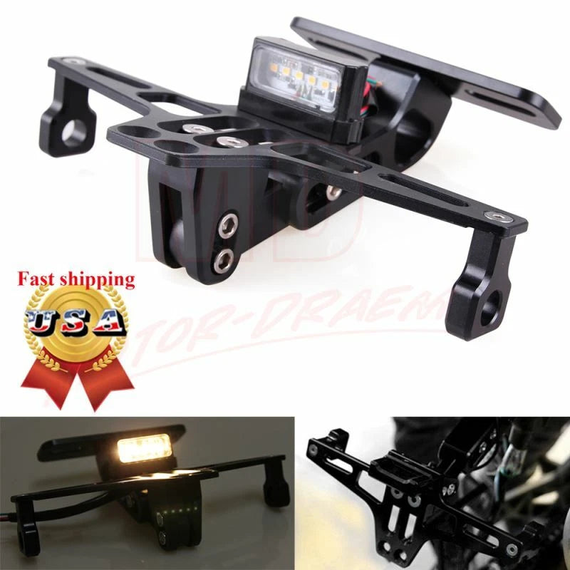Fender Eliminator License Plate Holder Bracket with LED Tail Lights for Motorcycle