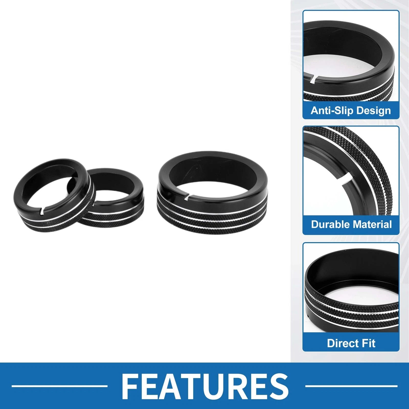 Set of 3 AC Climate Heater Switch Knob Cover Rings for Kia Soul (2009–2013)