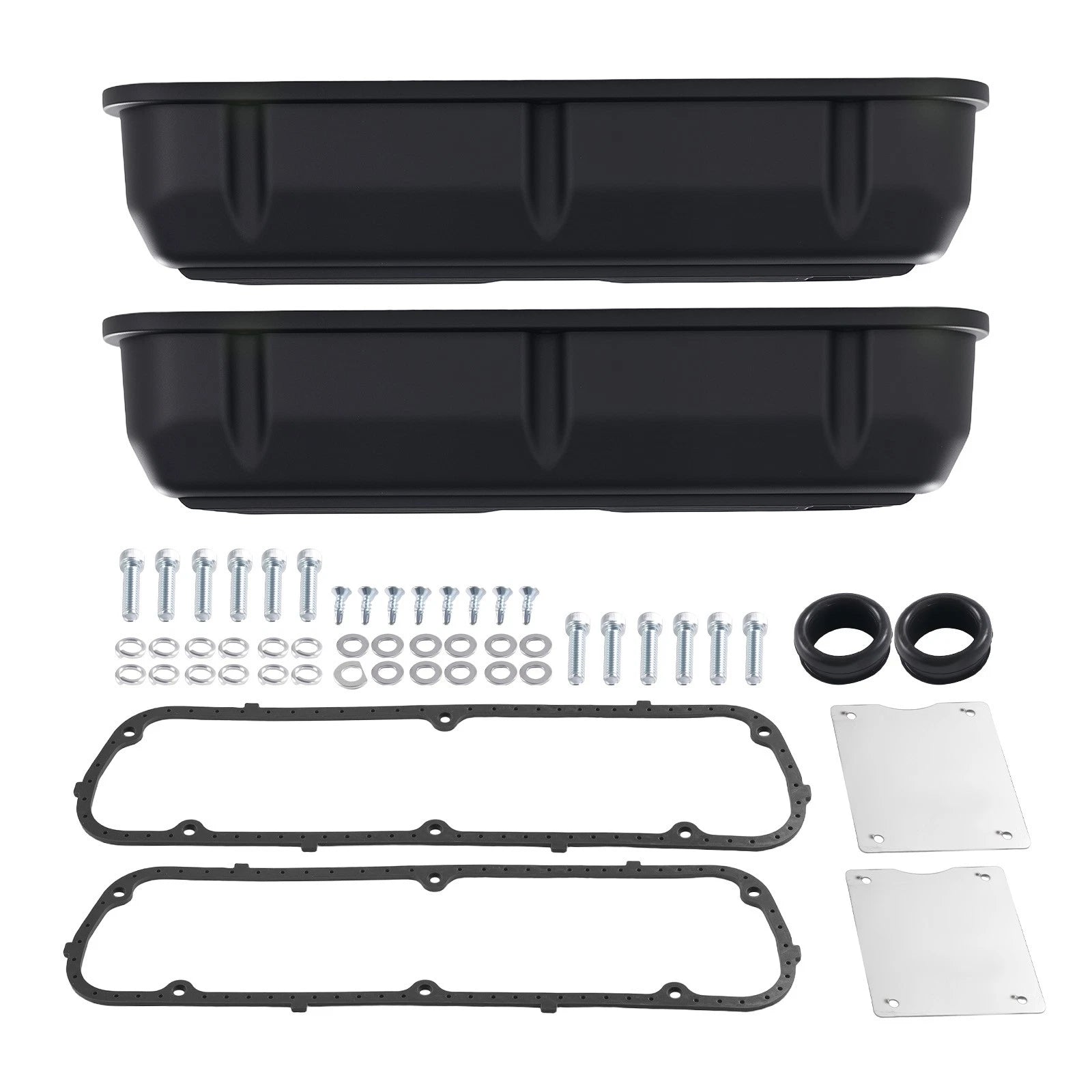 Aluminum Finned Black Valve Cover Set for Ford 289 302 351W V8 (1962–1985)