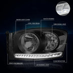 LED DRL Strip Headlight for Dodge Ram Truck (2006–2009) Smoked Housing