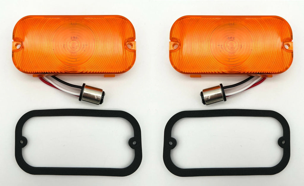 Amber LED Front Parking Turn Signal Light Lenses Pair for Ford Bronco (1966–1968)