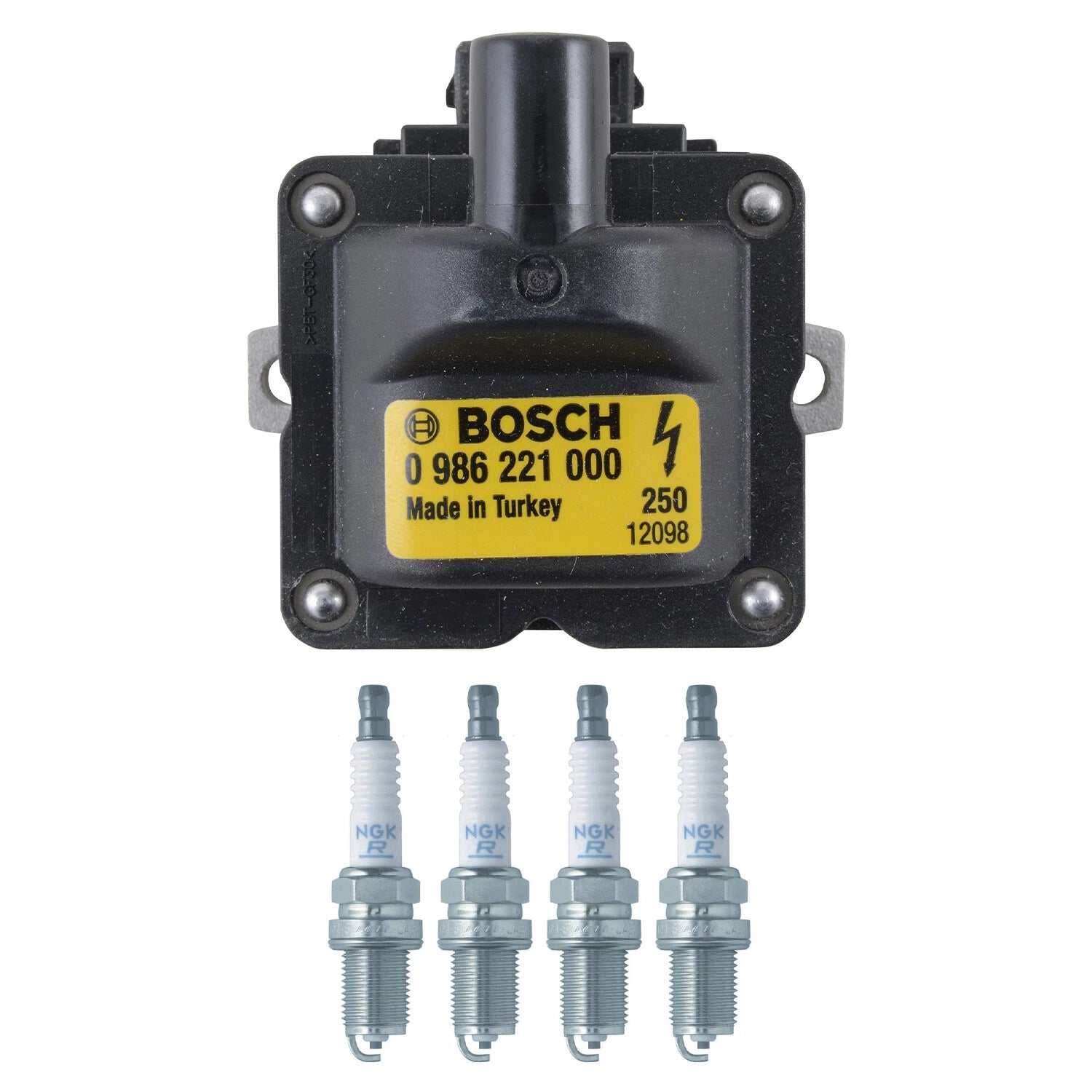 Set of 4 Bosch Ignition Coils & NGK Spark Plugs for Neon Celica Golf (1995–2005)