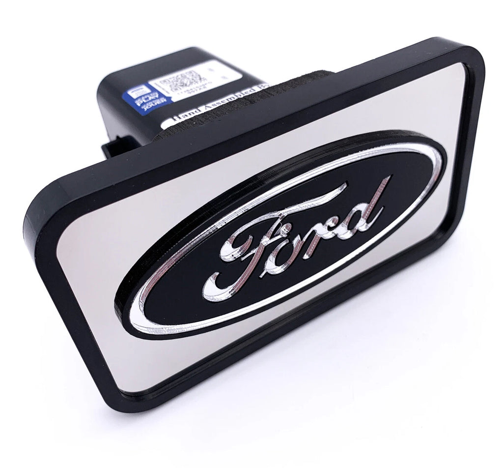 Tow Hitch Cover ABS Mirrored with Black Ford Oval Logo for 2" Receivers (Ford)