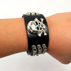Black Cowhide Skull Chain Bracelet for Men (Punk Rock Style)