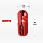 Set of 20 M12X1.25 Red Closed End Cone Hex Wheel Lug Nuts + 20mm Extension