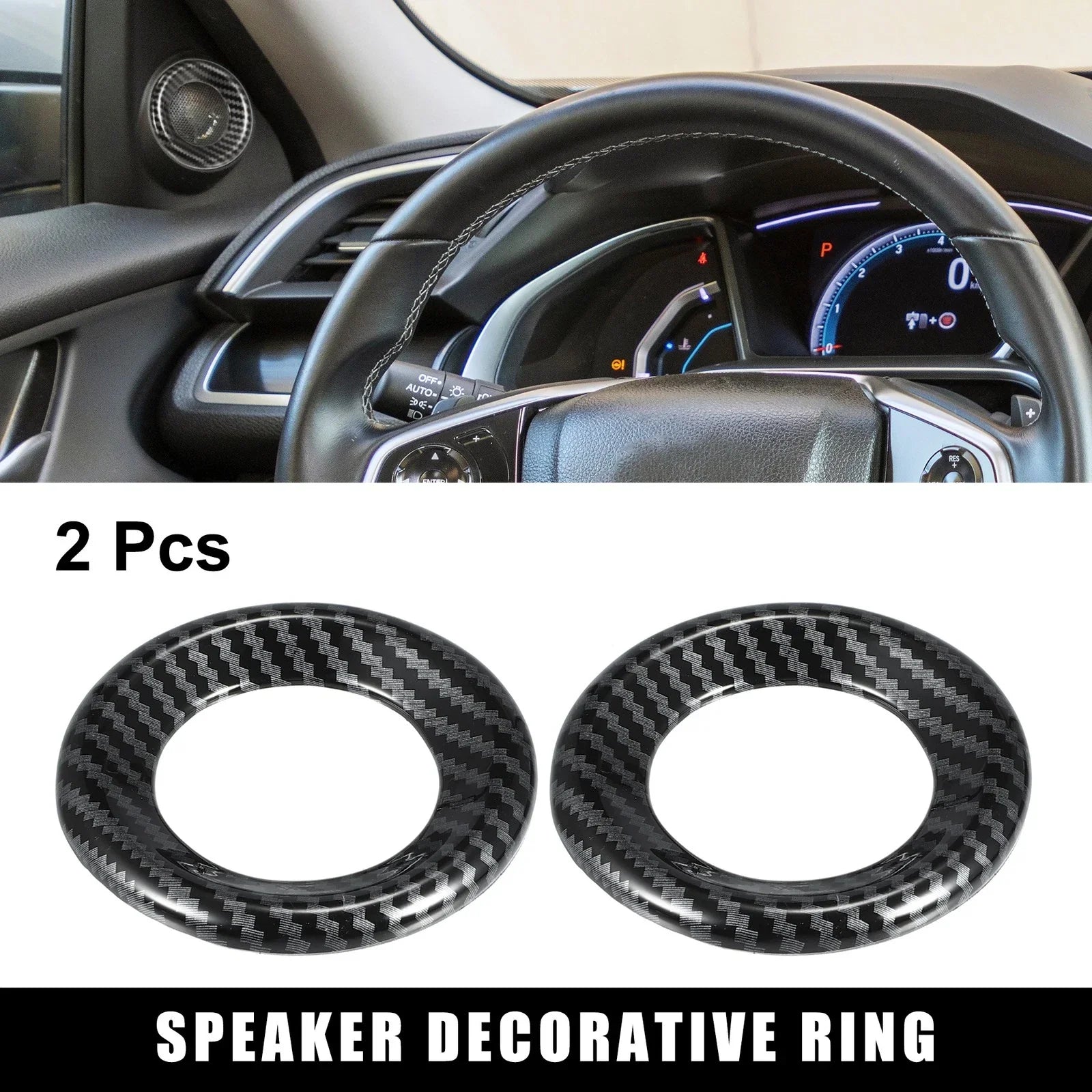 2 x Car Loudspeaker Circle Trims for Honda Civic (2016-2023) - Carbon Fiber Black