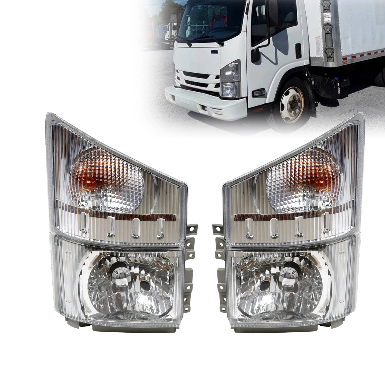 Set of 2 Headlights for Isuzu NPR/NPR-HD/NQR/NRR (2008–2020)