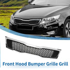 Front Upper Bumper Grille for Kia Optima (2011) Black Chrome Silver Tone