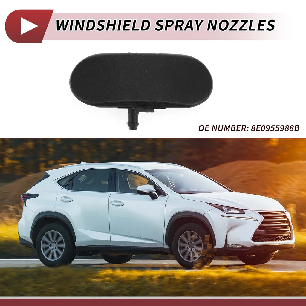 Set of 2 Front Windshield Washer Nozzles for Audi A4 S4 (No. 8E0955988B) Black