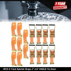 Set of 8 E-Track Ratchet Straps 2" x 15' 4400 lbs Orange