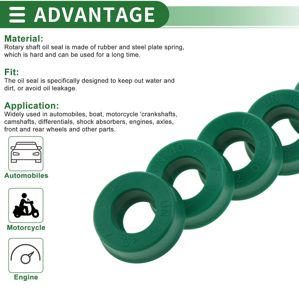 Set of 5 Oil Seal Rotary Shaft Seal 10x20x7mm High Pressure Green for Various Models