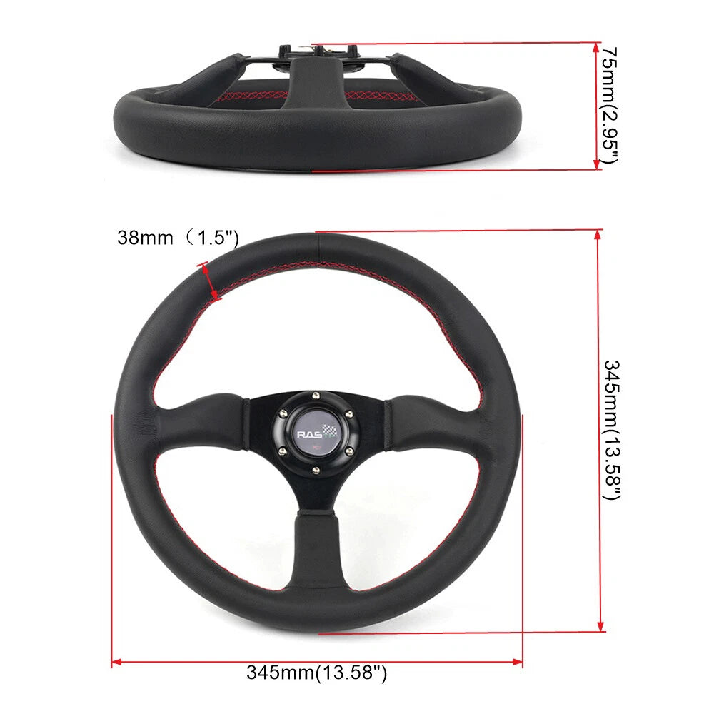 14" Black Leather Steering Wheel with Hub Adapter for Ford Mustang (1984–2004)