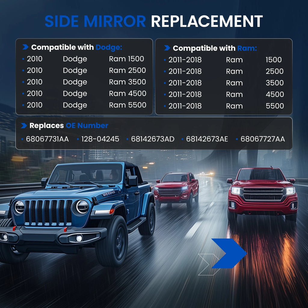 Mirror Glass Driver Side for Dodge Ram 1500-5500 (2014-2021)