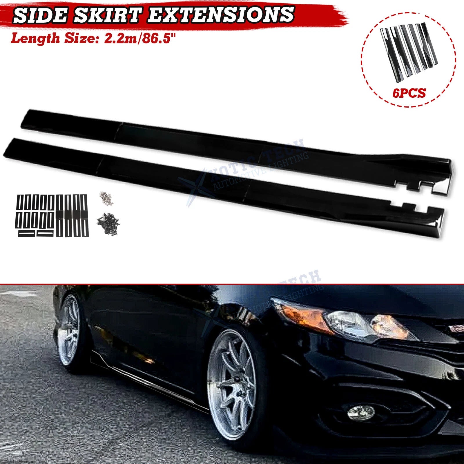 Universal 86.5" Side Skirt Extension Rocker Panel Lip Splitters (Canards) (2024–2024)