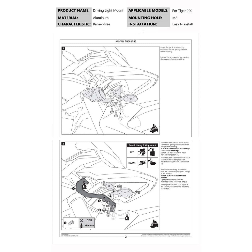 Fog Lamp Bracket for Tiger 900 (2020–2023)