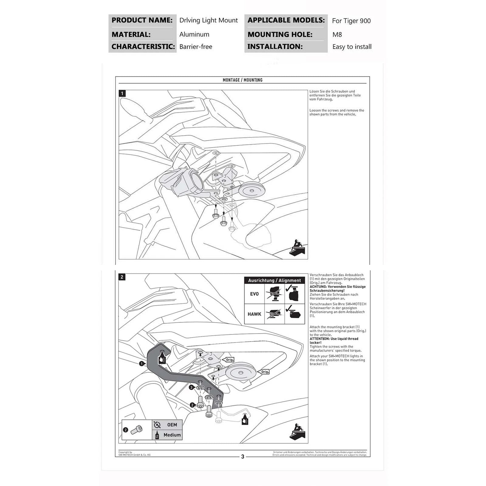 Fog Lamp Bracket for Tiger 900 (2020–2023)