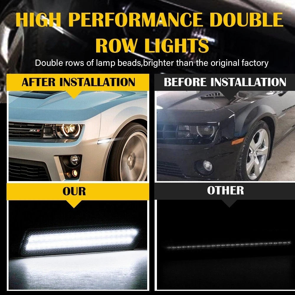 Smoked Lens White LED Front Bumper Side Marker Lights for Chevy Camaro (2010–2015)