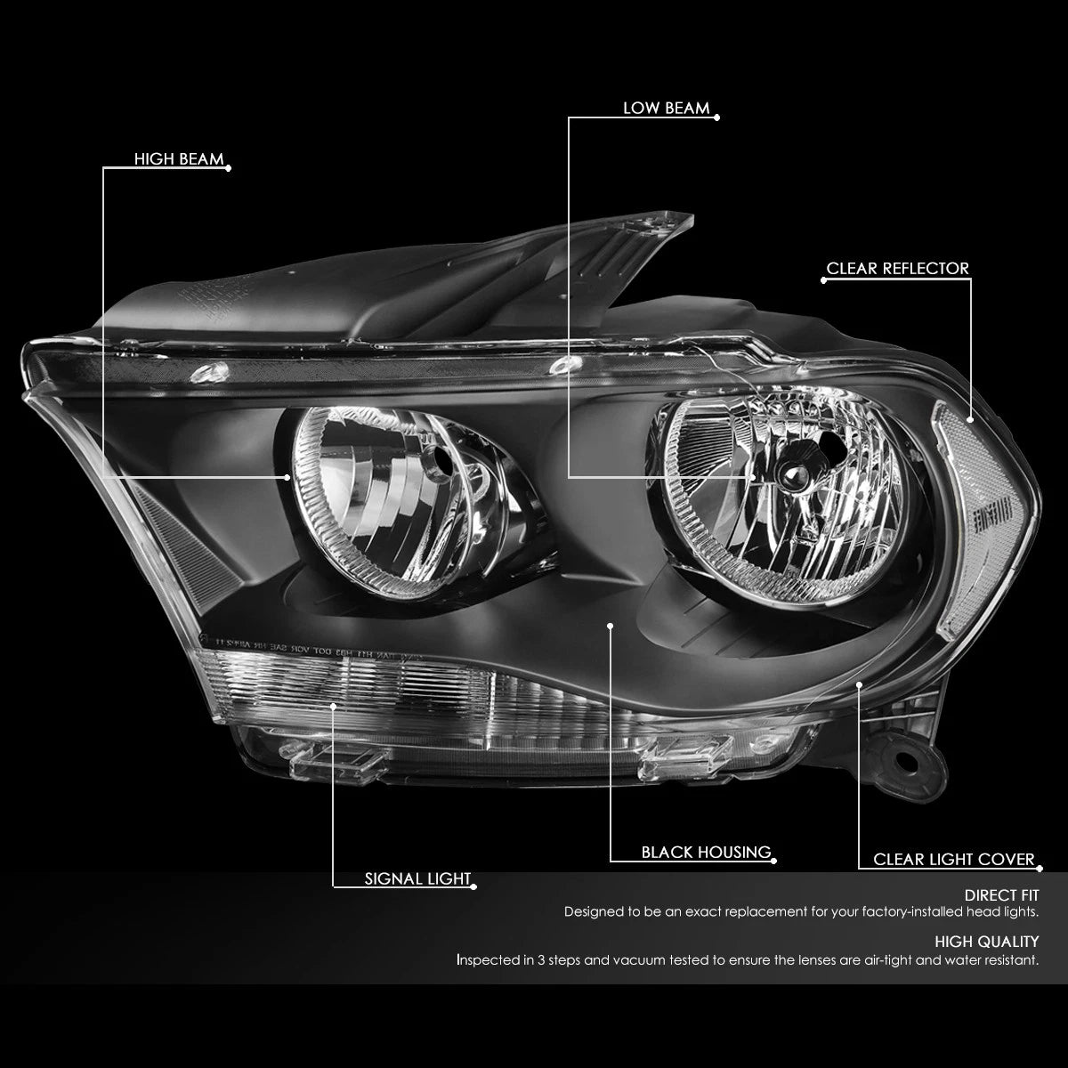 Set of 2 Black Housing Clear Corner Headlights for Dodge Durango (2011–2013)