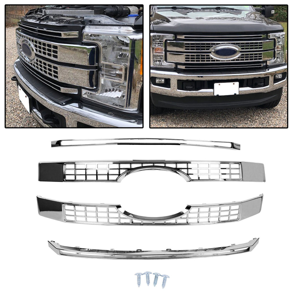 Chrome Grille Overlay Trim for Ford F250 F350 F450 Super Duty (2017–2019)