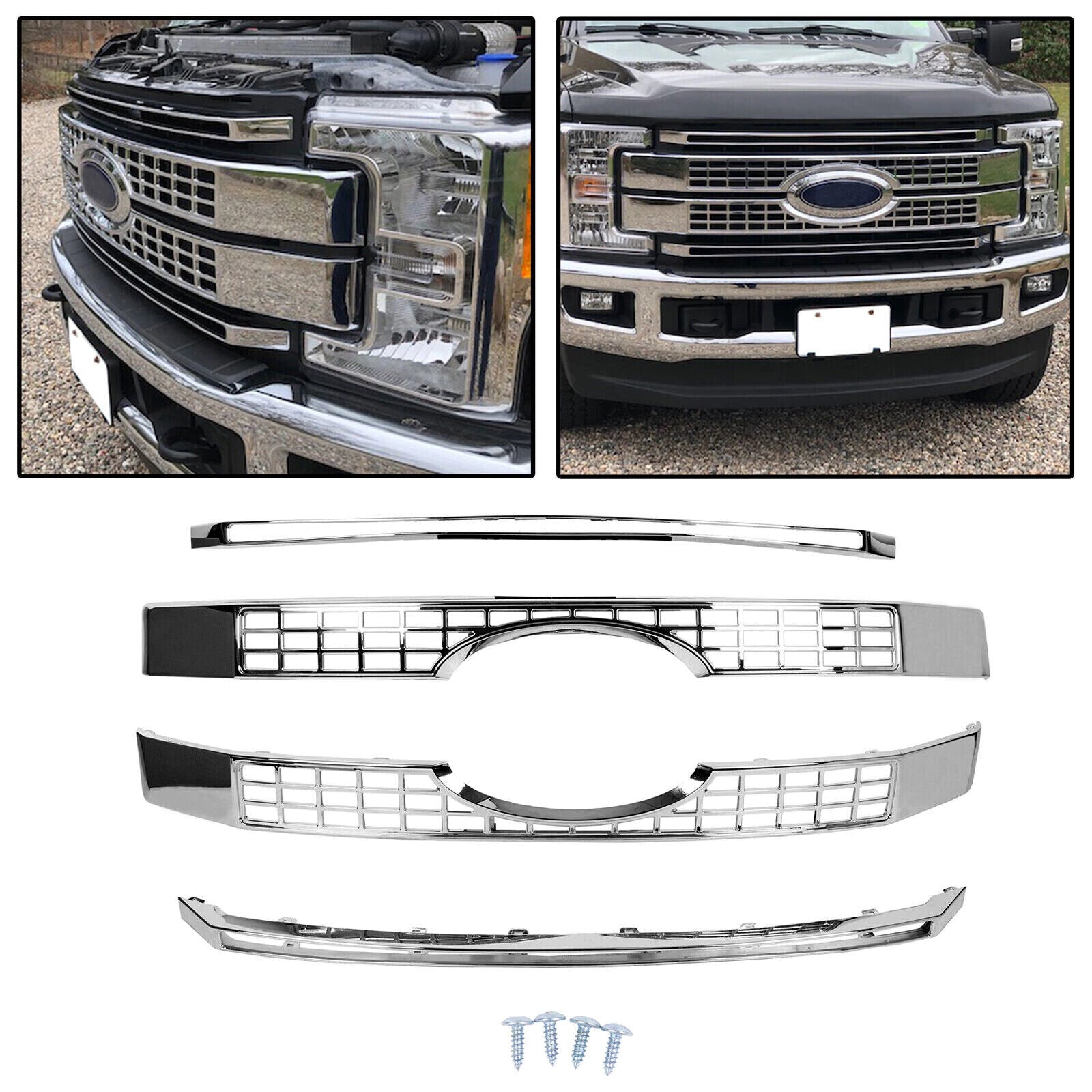 Chrome Grille Overlay Trim for Ford F250 F350 F450 Super Duty (2017–2019)