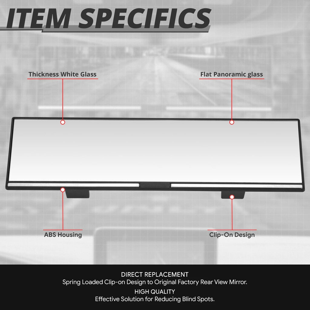 Universal Flat Panoramic Wide Angle Rear View Mirror Glass 11" X 3" X 1"