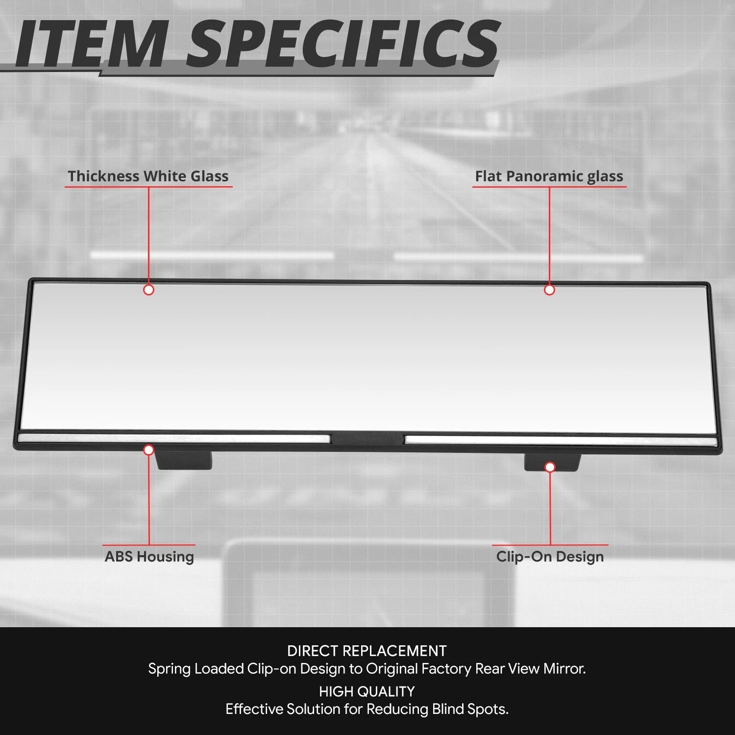 Universal Flat Panoramic Wide Angle Rear View Mirror Glass 11" X 3" X 1"