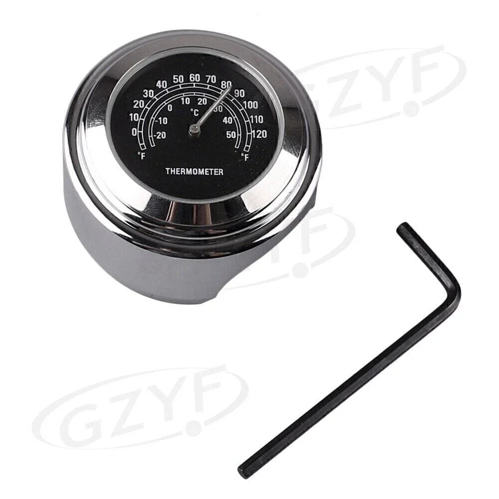 7/8" Handlebar Temp Black Dial Clock Thermometer for Bike Motorcycle