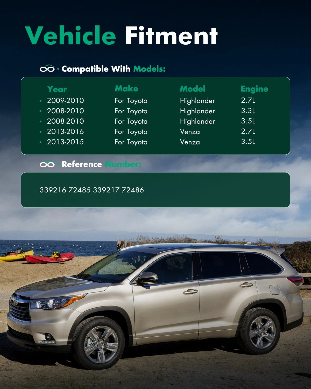 Rear Set Shocks Struts for Toyota Highlander (2008–2013), Venza (2013–2016)