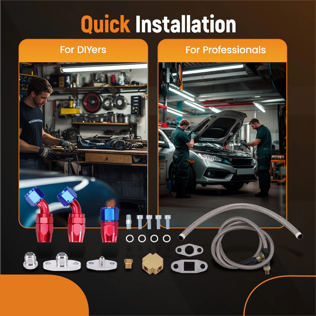 Turbo Oil Drain Return & Feed Line for T3 T4 T6 GT45 T04e T66 (Universal)