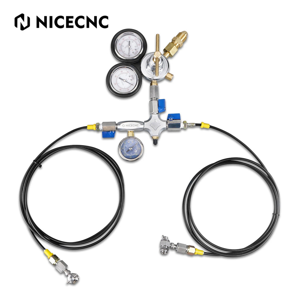 Dual Hose Nitrogen Shock Regulator Fill Tool for Powersports (No Loss Chuck)