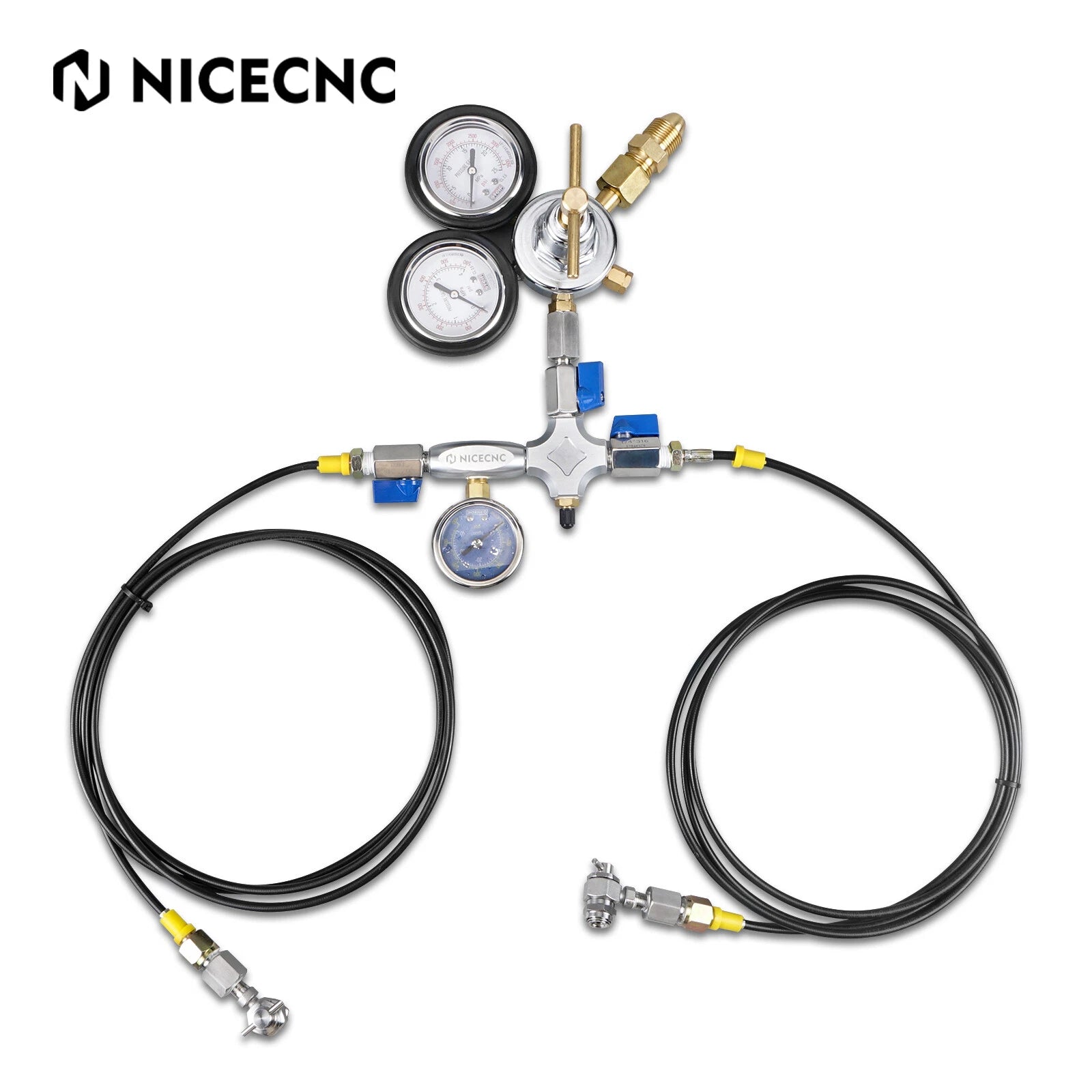Dual Hose Nitrogen Shock Regulator Fill Tool for Powersports (No Loss Chuck)