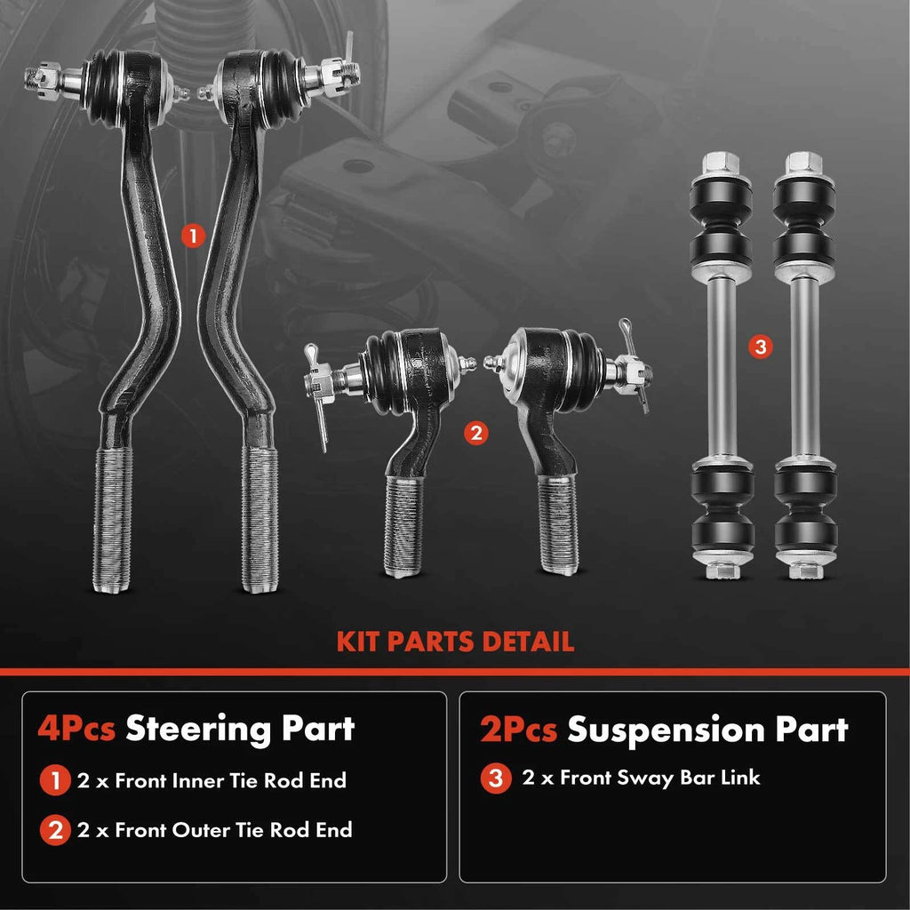 6X Front Stabilizer Bar Tie Rod End for Nissan Frontier (1998–2004) RWD